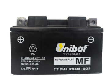 UNIBAT CTZ10S-BS 12v 8.6Ah 190A L+ - мото акумулатор CTZ10SBS автомобилен продукт ShakiAuto